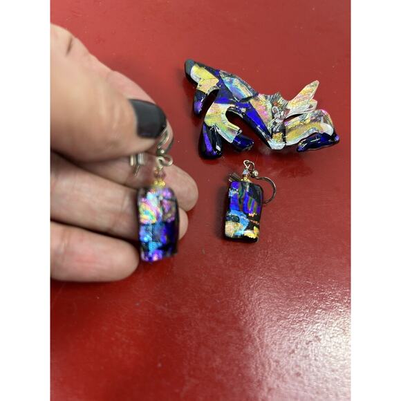 Vintage Artsy Pin Brooch & Earrings‎ Blues Abstract - Picture 2 of 9